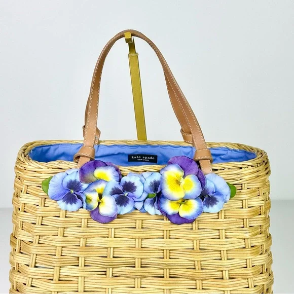 Kate Spade New York Straw Bag with Leather Top Handles NEW - Picture 3 of 10